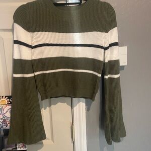 Olive Green Striped Women's Sweater